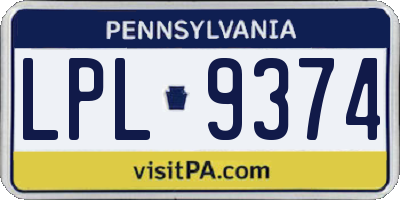 PA license plate LPL9374