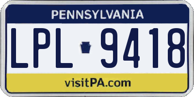 PA license plate LPL9418