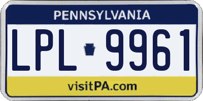 PA license plate LPL9961