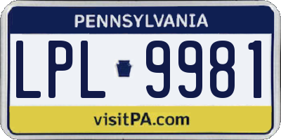 PA license plate LPL9981