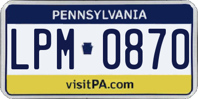PA license plate LPM0870
