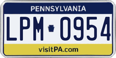PA license plate LPM0954