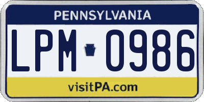 PA license plate LPM0986