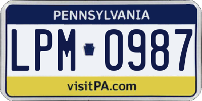 PA license plate LPM0987
