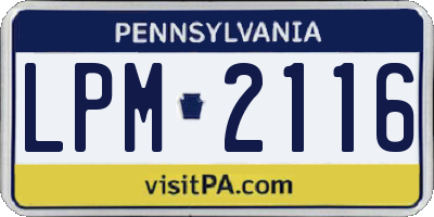 PA license plate LPM2116