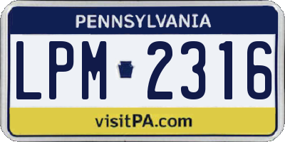PA license plate LPM2316