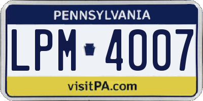 PA license plate LPM4007