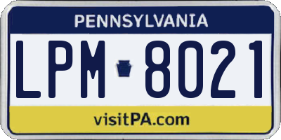 PA license plate LPM8021