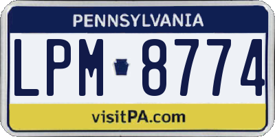 PA license plate LPM8774