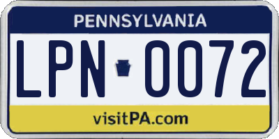 PA license plate LPN0072
