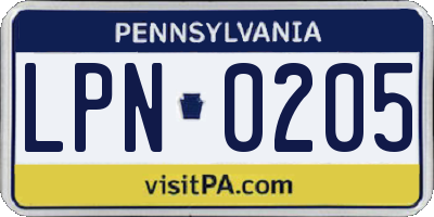 PA license plate LPN0205