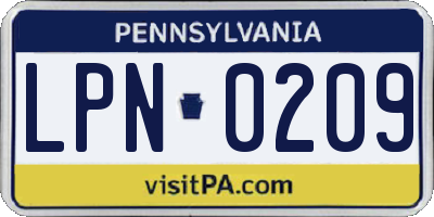 PA license plate LPN0209