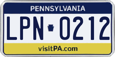 PA license plate LPN0212