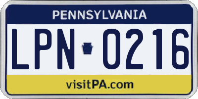PA license plate LPN0216