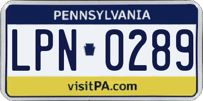 PA license plate LPN0289