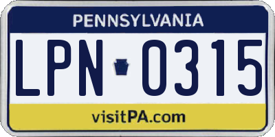 PA license plate LPN0315