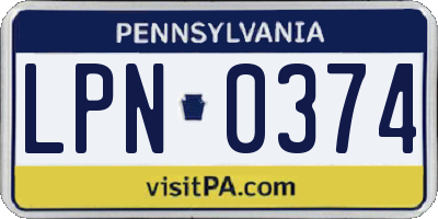 PA license plate LPN0374