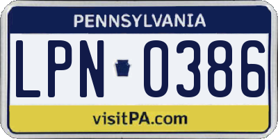 PA license plate LPN0386