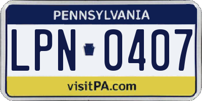 PA license plate LPN0407