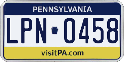 PA license plate LPN0458
