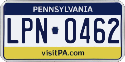 PA license plate LPN0462