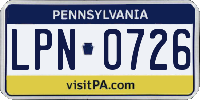 PA license plate LPN0726