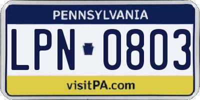 PA license plate LPN0803