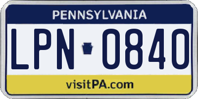PA license plate LPN0840
