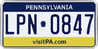 PA license plate LPN0847