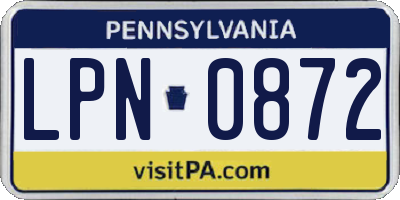 PA license plate LPN0872