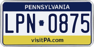 PA license plate LPN0875