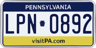 PA license plate LPN0892