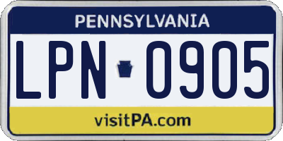 PA license plate LPN0905