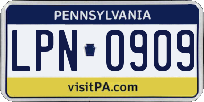 PA license plate LPN0909