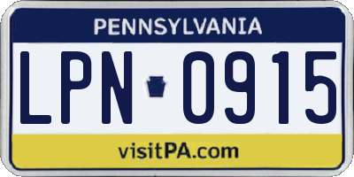 PA license plate LPN0915