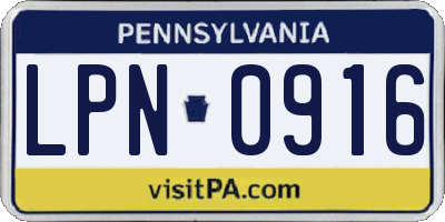 PA license plate LPN0916