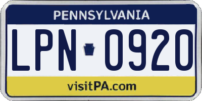 PA license plate LPN0920