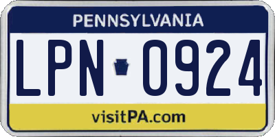 PA license plate LPN0924