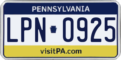 PA license plate LPN0925