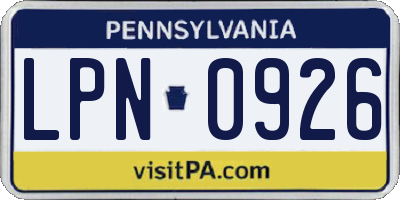PA license plate LPN0926