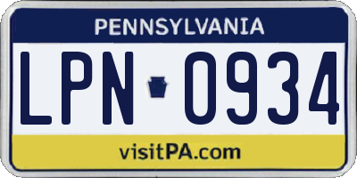 PA license plate LPN0934