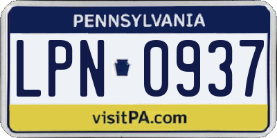 PA license plate LPN0937