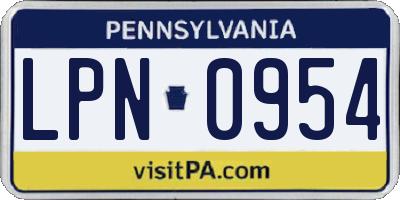 PA license plate LPN0954