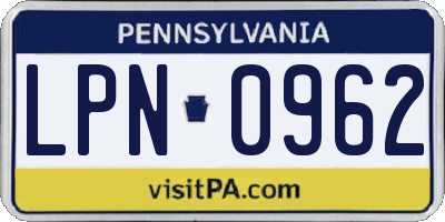 PA license plate LPN0962