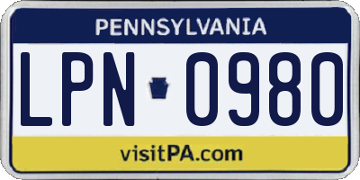 PA license plate LPN0980