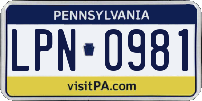 PA license plate LPN0981