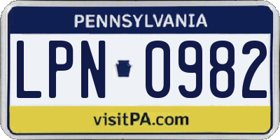 PA license plate LPN0982
