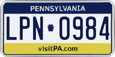 PA license plate LPN0984