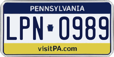 PA license plate LPN0989