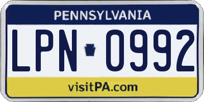 PA license plate LPN0992